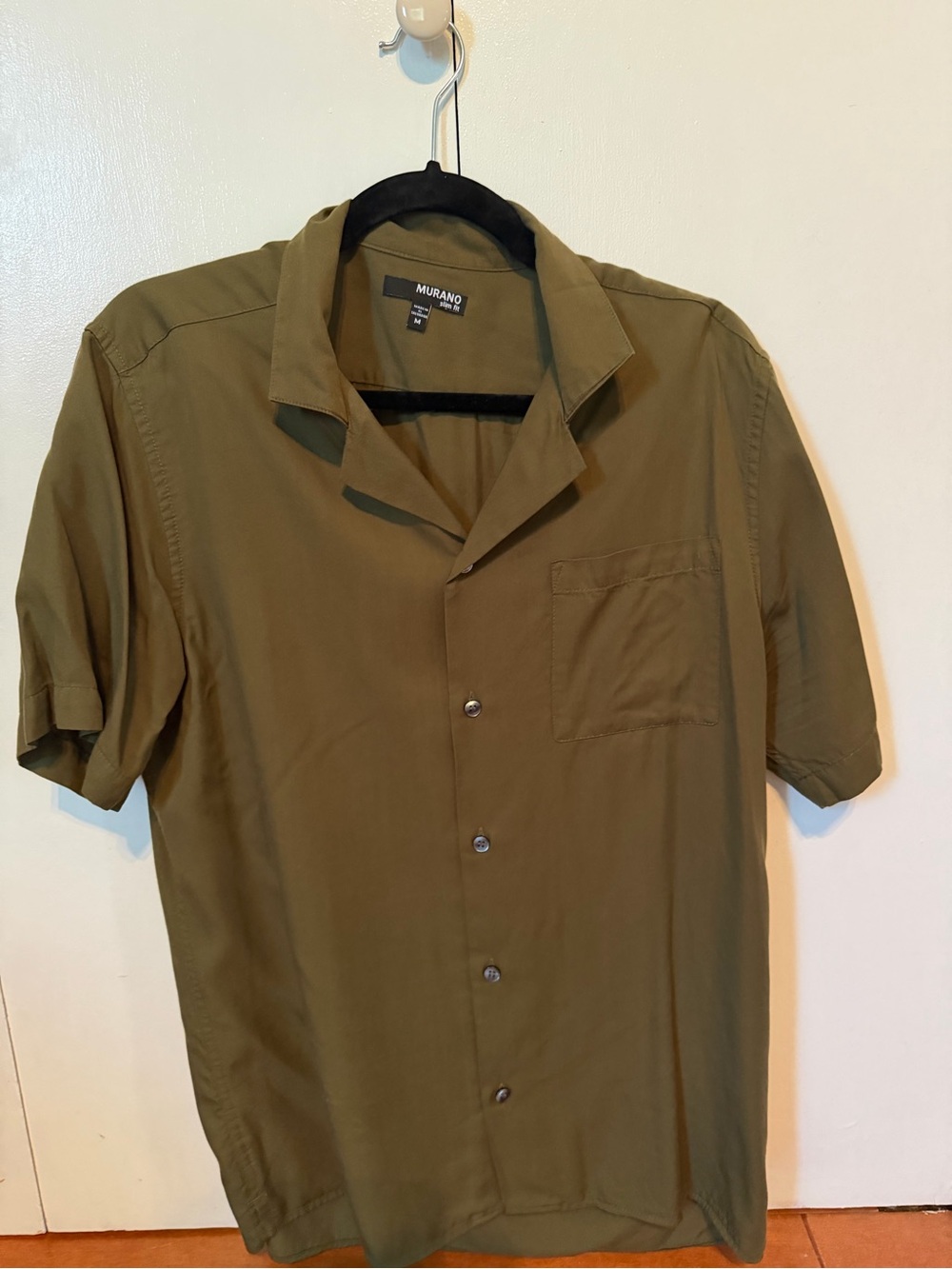 Murano Olive Green Slim Fit Casual Camp Shirt